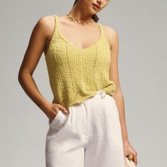 NWT By Anthropologie V-Neck Pointelle Sweater Tank in Yellow - Picture 1 of 9